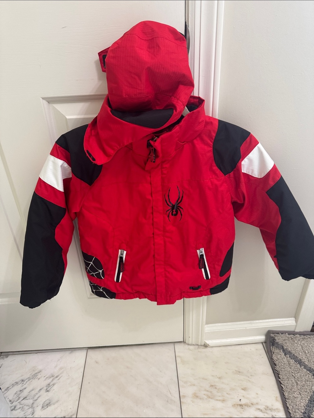Spyder Kids Red and Black Spider Puffer Jacket